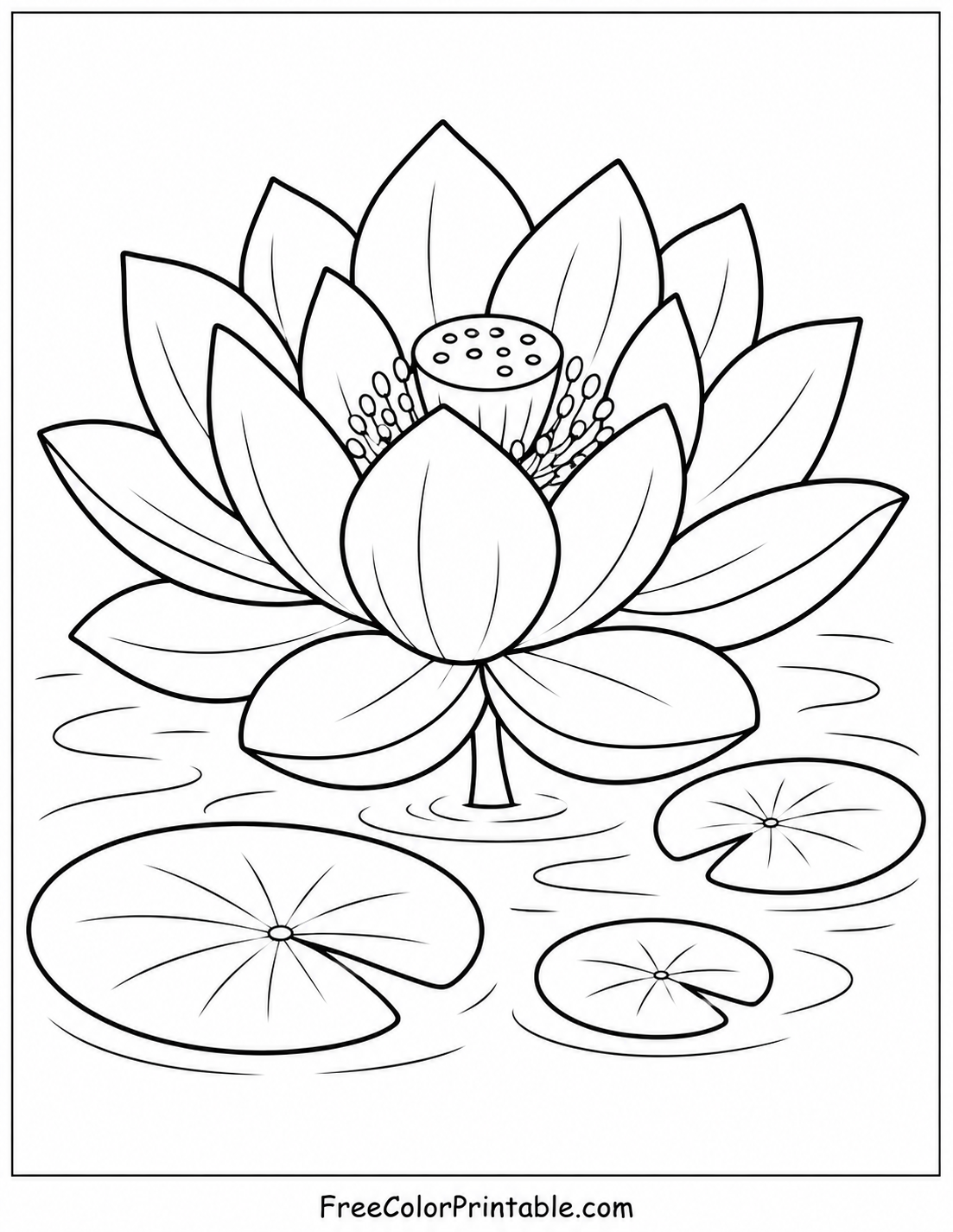 Lotus flower on calm water Coloring Page — Free Printable — free printable coloring page